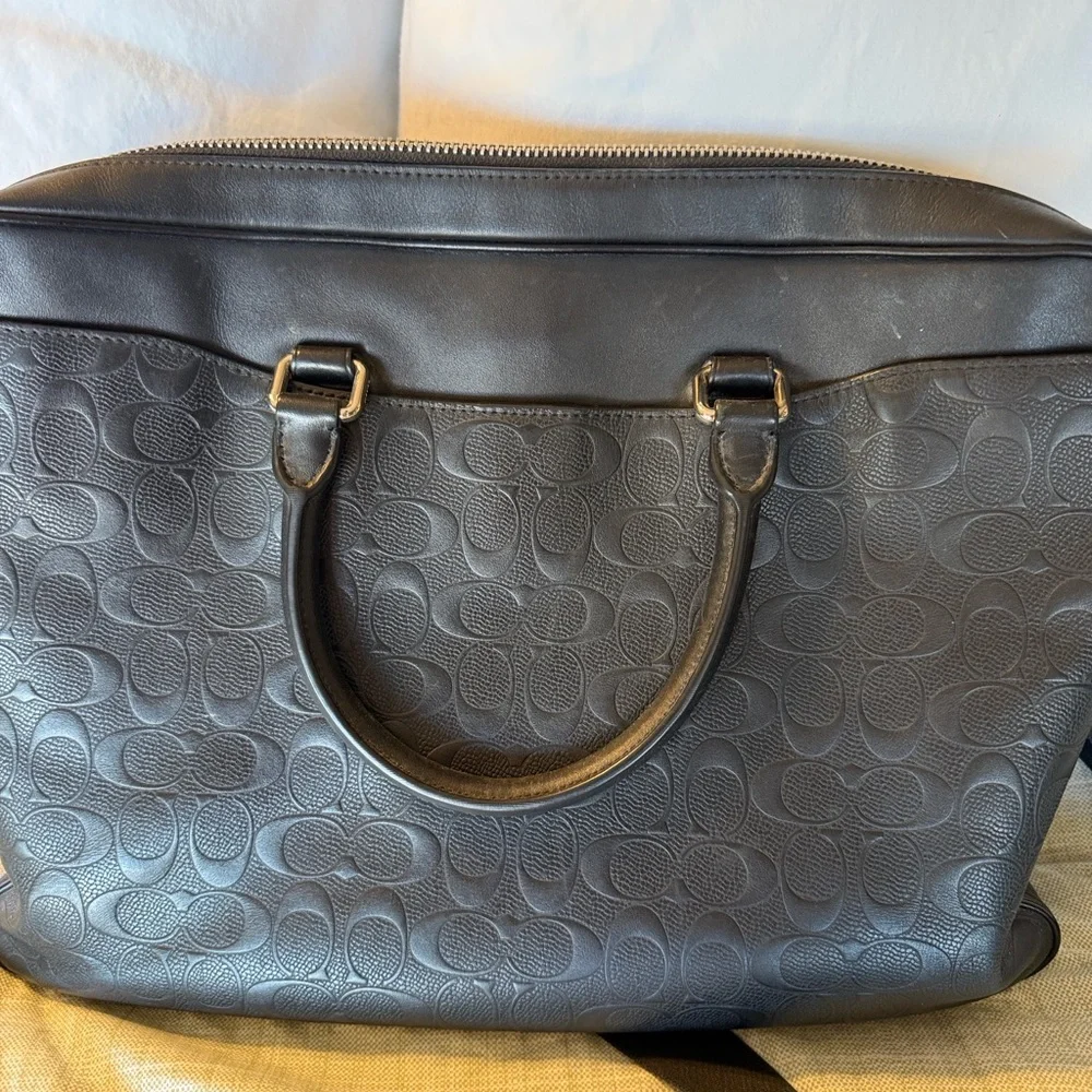 Coach Black Embossed Signature Leather Brief Laptop Bag